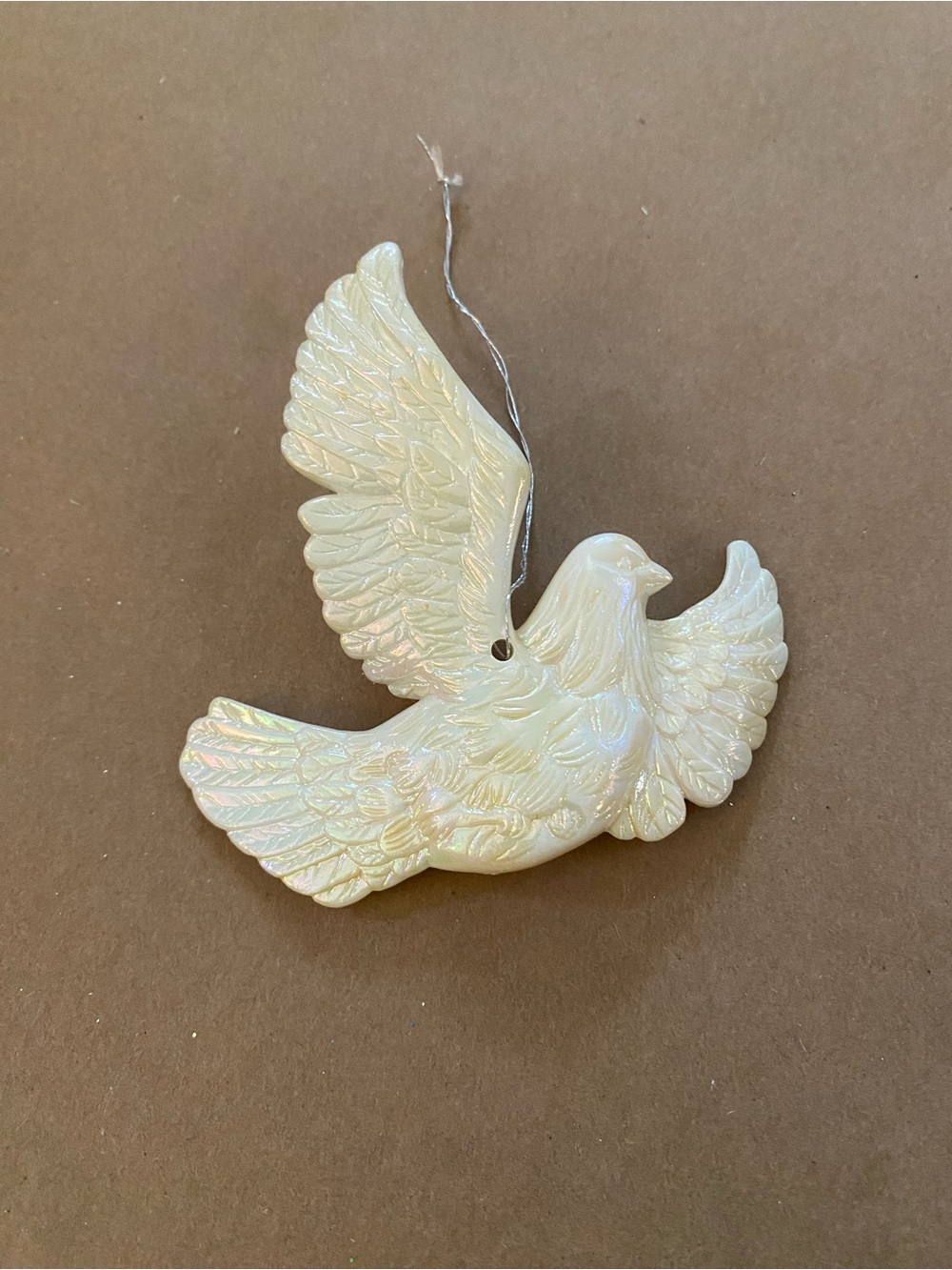 Iridescent Cream Dove Bird Christmas Ornament Shiny